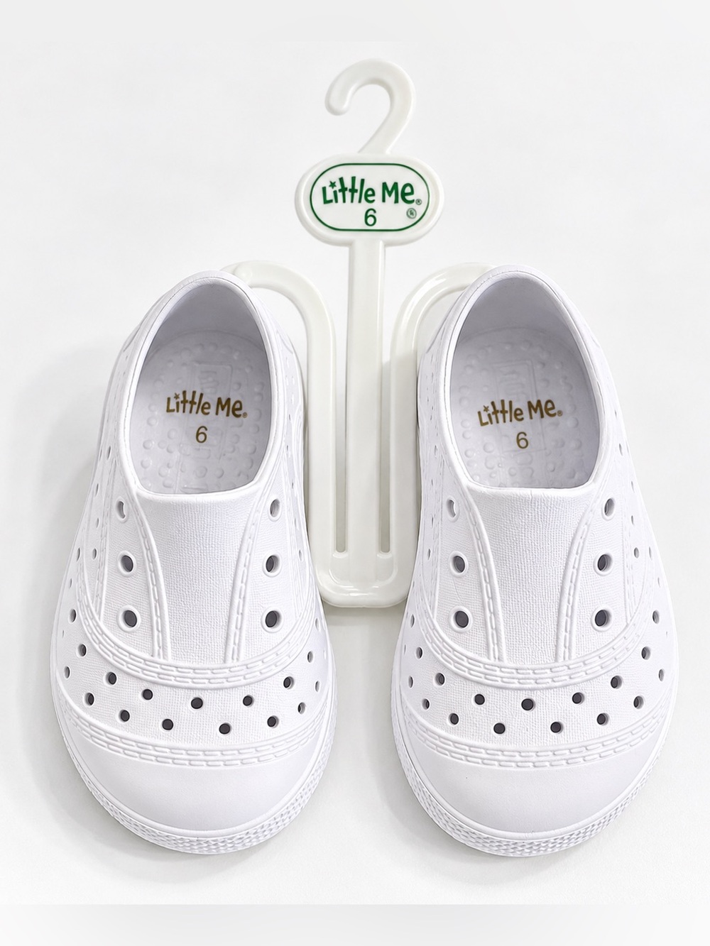 Little Me White Perforated Slip-On Kids Sneakers